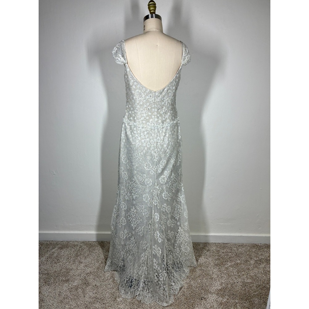 Badgley Mischka Beaded Lace Cap‎ Sleeve Wedding Gown Evening Dress 8 Bridal - Picture 6 of 16